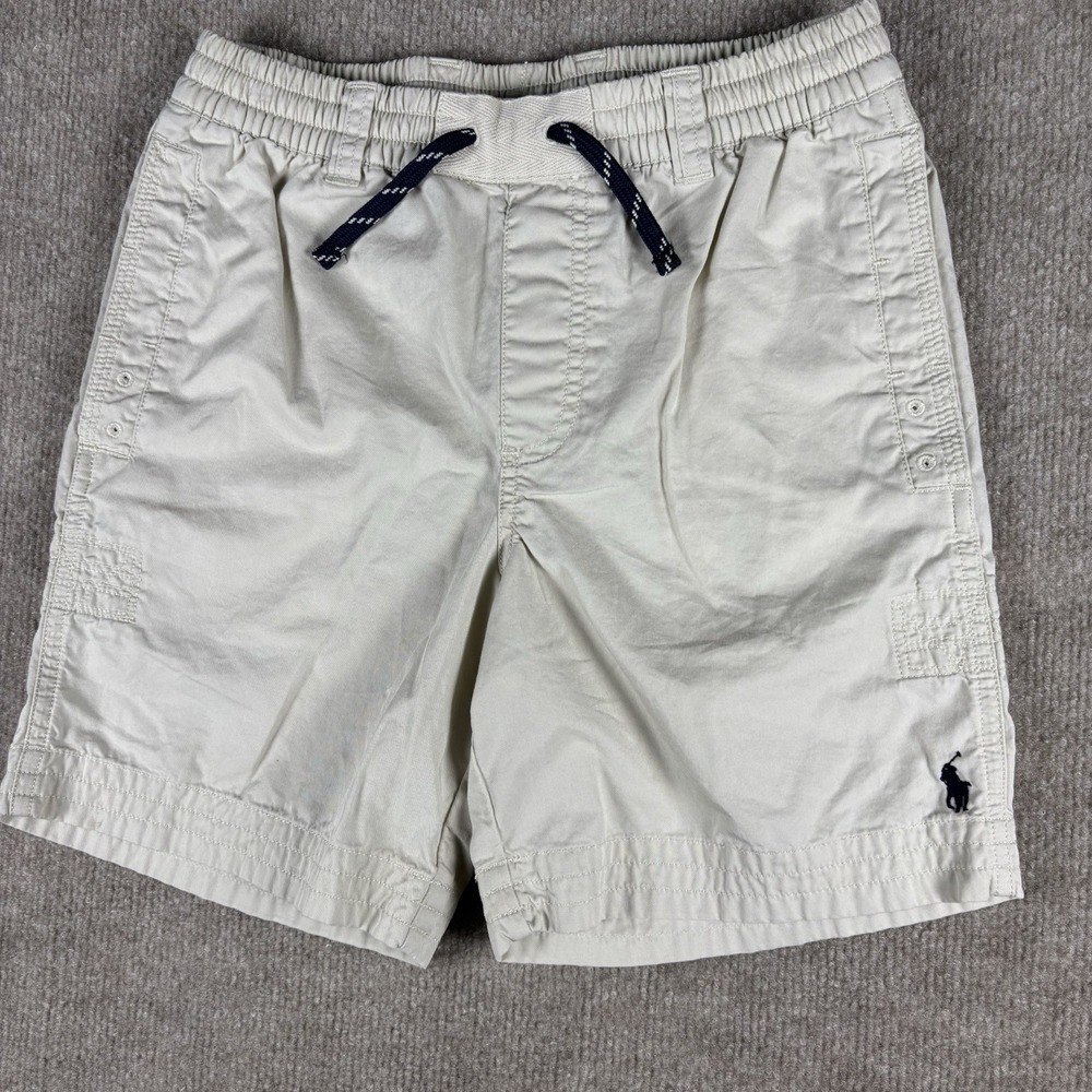 Polo Ralph Lauren Boys Medium 10-12 Beige Drawstring Cargo Shorts Pony Logo